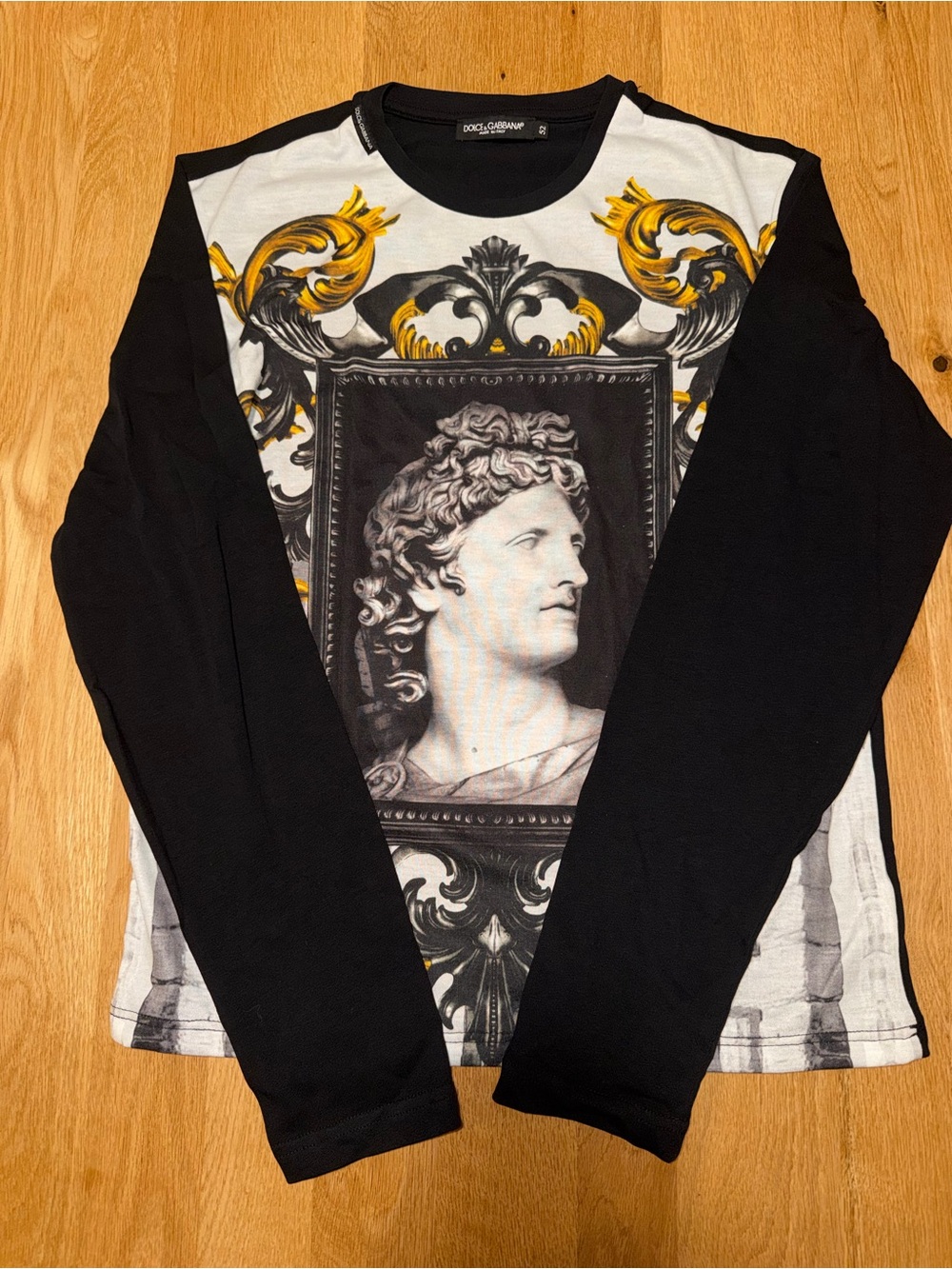Dolce & Gabbana Black White and Gold Baroque Bust Long-Sleeve Tee